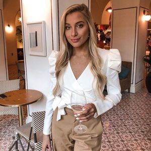 White long sleeve wrap top